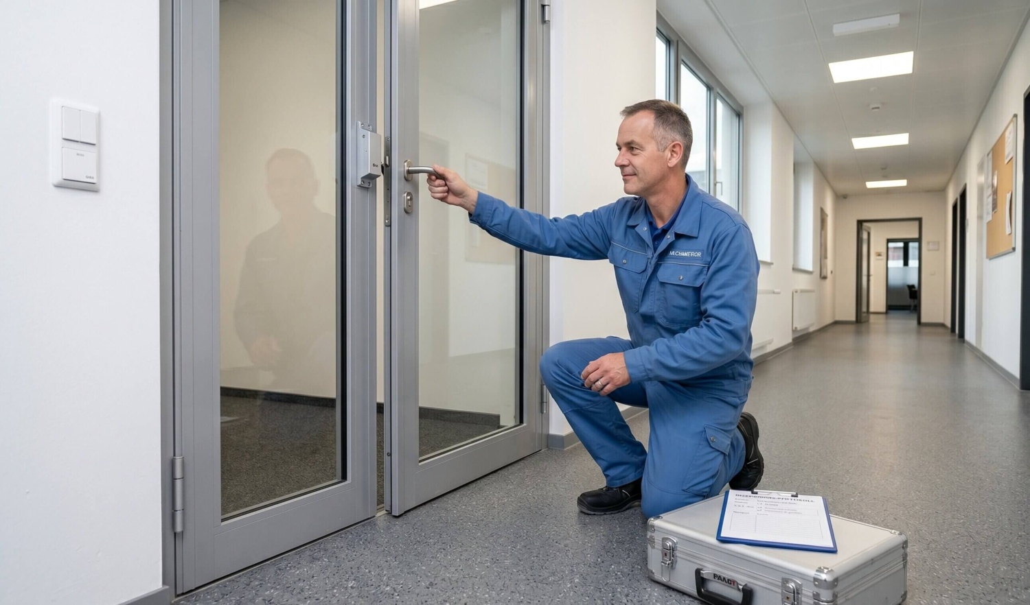 Hausmeisterservice bei einem Kontrollgang in einem Gewerbeobjekt