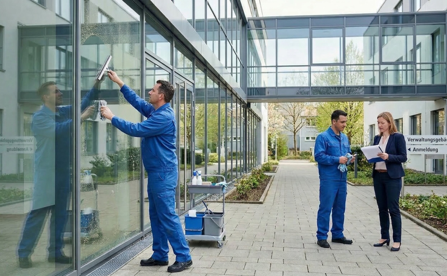 Fensterreinigung bei Pollenflug mit begleitender Abstimmung zwischen Reinigungsteam und Facility Management